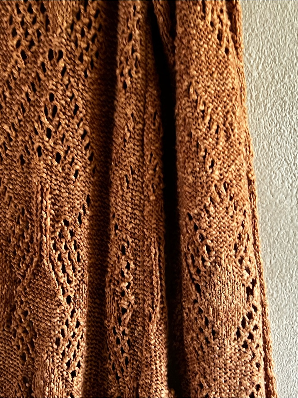 Open-Front Cable Knit Long Cardigan Sweater - Rust Carmel brown - Picture 4 of 4